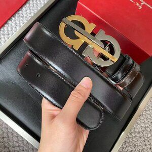 Ferragamo black double-sided metal buckle belt